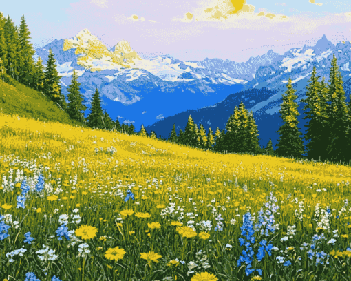 Meadow and Mountains Diamond Painting