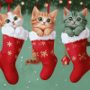 Merry Christmas Cats in Stockings Diamond Painting