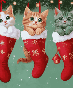 Merry Christmas Cats in Stockings Diamond Painting