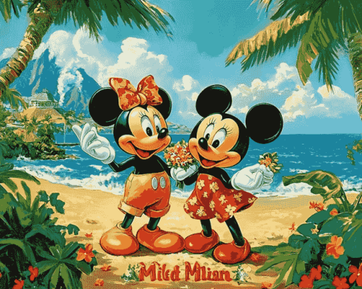 Mickey Minnie Disney Adventure Hawaii Diamond Painting