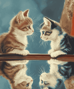 Mirror Cats Scene Diamond Painting