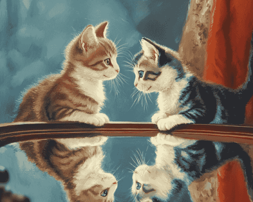 Mirror Cats Scene Diamond Painting