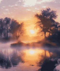 Misty River Valley Sunrise Diamond Painting