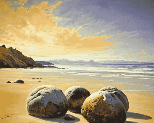 Moeraki Boulders Scenic View Diamond Painting