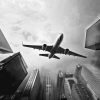 Monochrome Airplane and Skyscrapers Diamond Painting