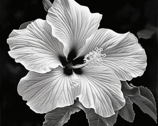 Monochrome Hibiscus Blossoms Diamond Painting