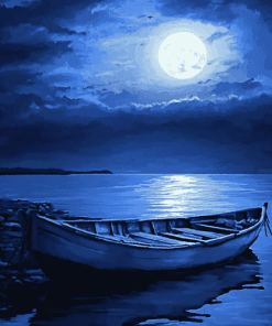 Moonlit Boat Seascape Diamond Painting