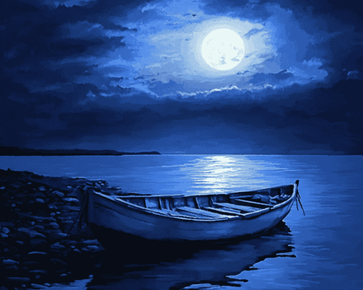 Moonlit Boat Seascape Diamond Painting