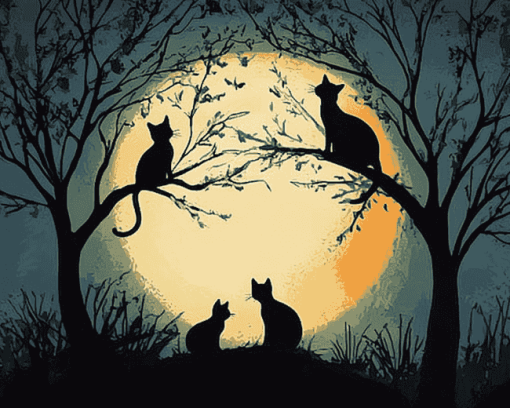 Moonlit Cat Silhouette Diamond Painting