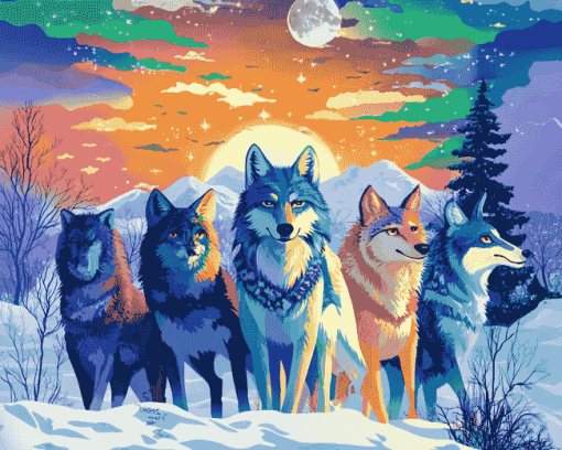 Moonlit Fantasy Wolf Diamond Painting