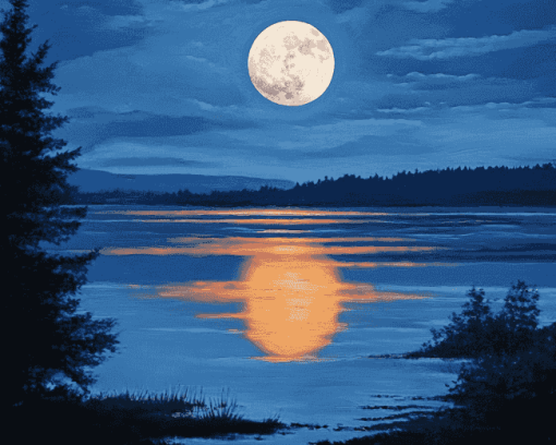 Moonlit Lake Landscape Diamond Painting