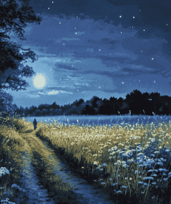 Moonlit Landscape Night Walk Diamond Painting