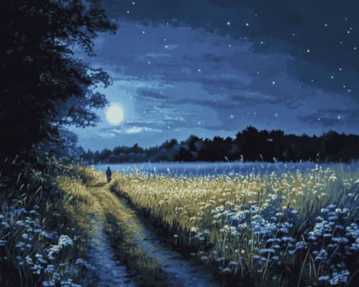 Moonlit Landscape Night Walk Diamond Painting