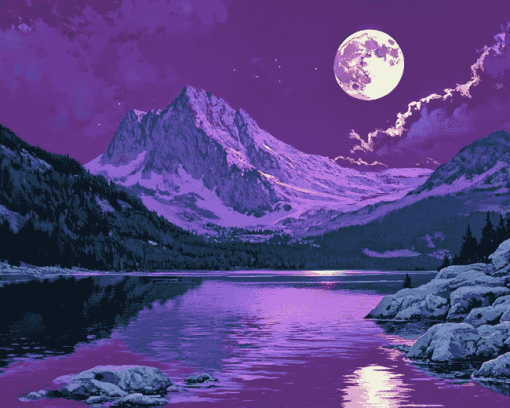 Moonlit Mountain Landscape Diamond Painting