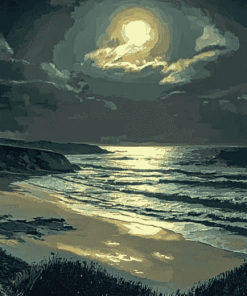 Moonlit St Ives Bay Landscape Diamond Painting