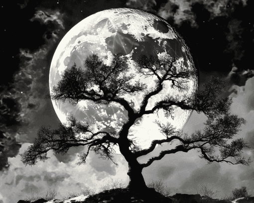 Moonlit Tree Silhouette Diamond Painting