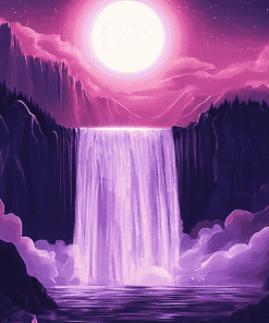 Moonlit Waterfall Scenic Diamond Painting