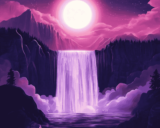 Moonlit Waterfall Scenic Diamond Painting