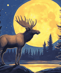 Moose and Moon Wildlife Diamond Painting