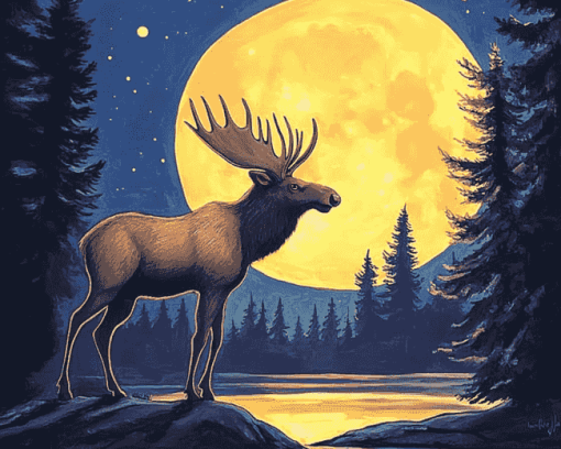 Moose and Moon Wildlife Diamond Painting