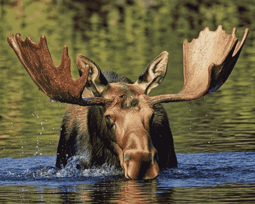 Moose by Water Diamond Painting