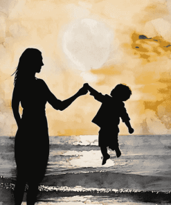 Mother Son Beach Silhouette Diamond Painting