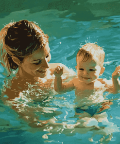 Mother Swimming with Baby Boy Diamond Painting