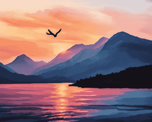 Mountain Sunset Scenery Diamond Painting