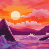 Mountain Waves at Pink Sunset Diamond Painting