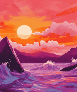 Mountain Waves at Pink Sunset Diamond Painting