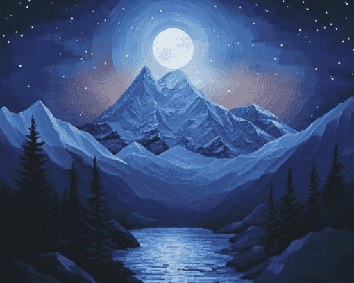 Mountains Under Moonlight Diamond Painting