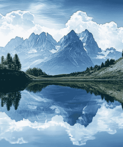 Mountains and Lakes Reflection Diamond Painting