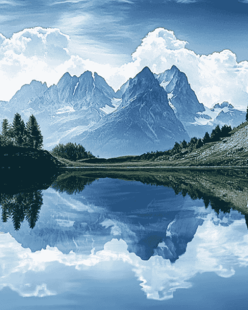 Mountains and Lakes Reflection Diamond Painting