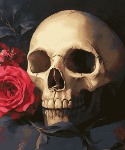 Mourning Skull and Roses Diamond Painting