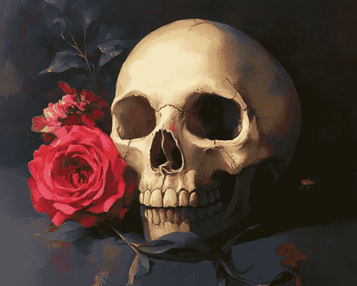 Mourning Skull and Roses Diamond Painting