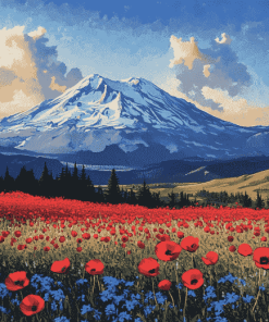 Mt St Helens Red Poppies View Diamond Painting