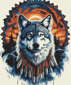 Native American Wolf and Chief Diamond Painting