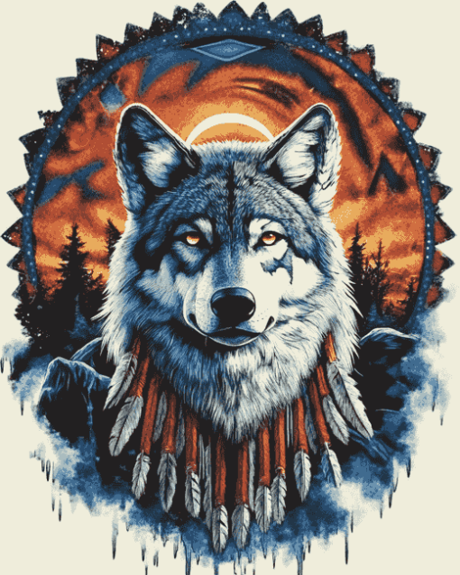 Native American Wolf and Chief Diamond Painting