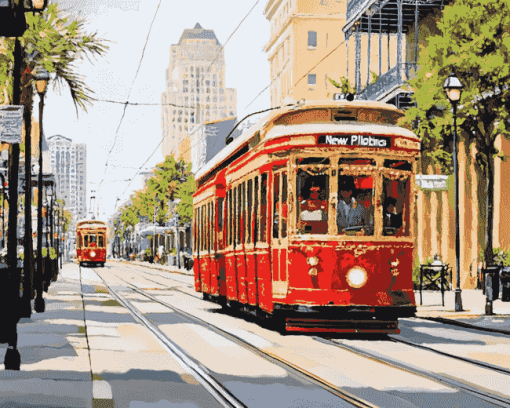 New Orleans Red Tram Diamond Painting