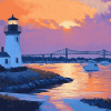 Newport Harbor Sunset Lighthouse Diamond Painting