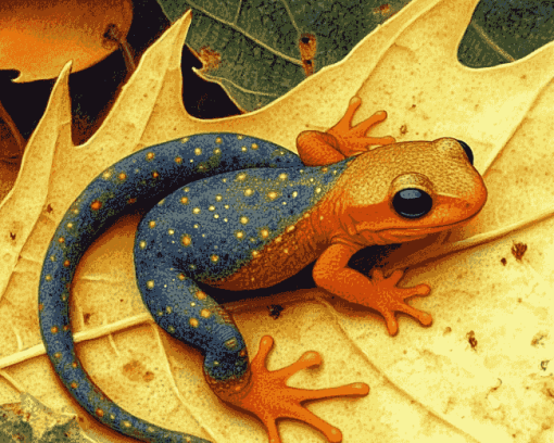 Newt on Green Leaf Diamond Painting