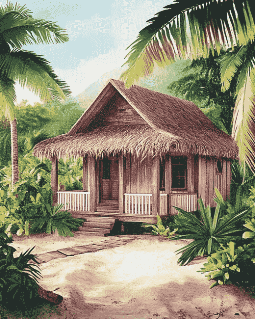 Nipa Hut Scenic Landscape Diamond Painting