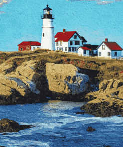 Nubble Lighthouse Scenic View Diamond Painting