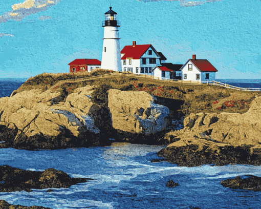 Nubble Lighthouse Scenic View Diamond Painting