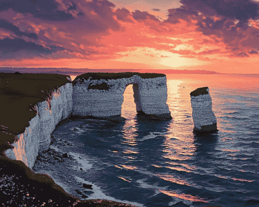 Old Harry Rocks Sunset in Dorset Diamond Painting