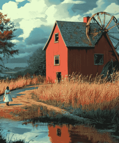 Old Mill Cottage Scene Diamond Painting