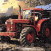 Old Tractor Scene Diamond Painting