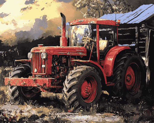 Old Tractor Scene Diamond Painting