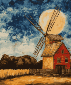 Old Windmill Landscape Diamond Painting