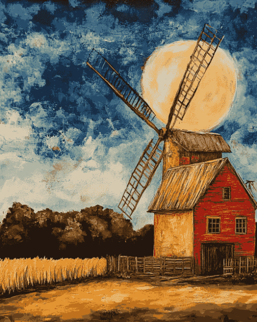 Old Windmill Landscape Diamond Painting